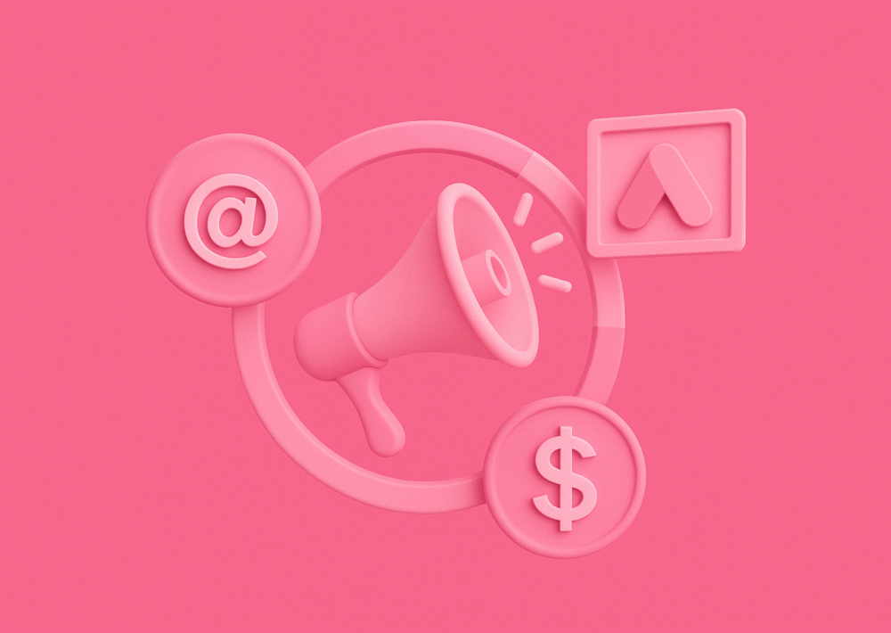 Elementos de marketing en rosa